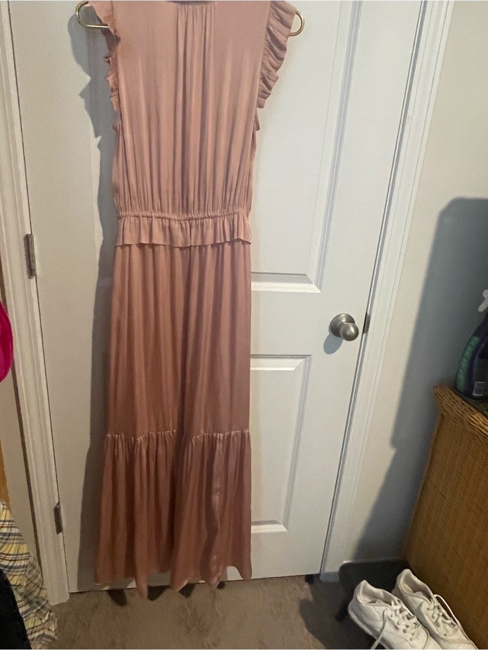 Women’s Pink Ruffle Maxi Dress Banana Republic 6 Cottage Core Tiered Ruffles - Picture 7 of 10
